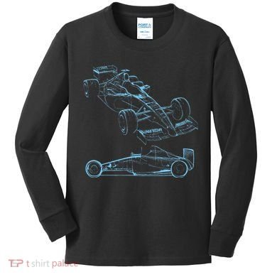 Formula Racing Car Silhouette Mechanic Car Guys Kids Long Sleeve Shirt