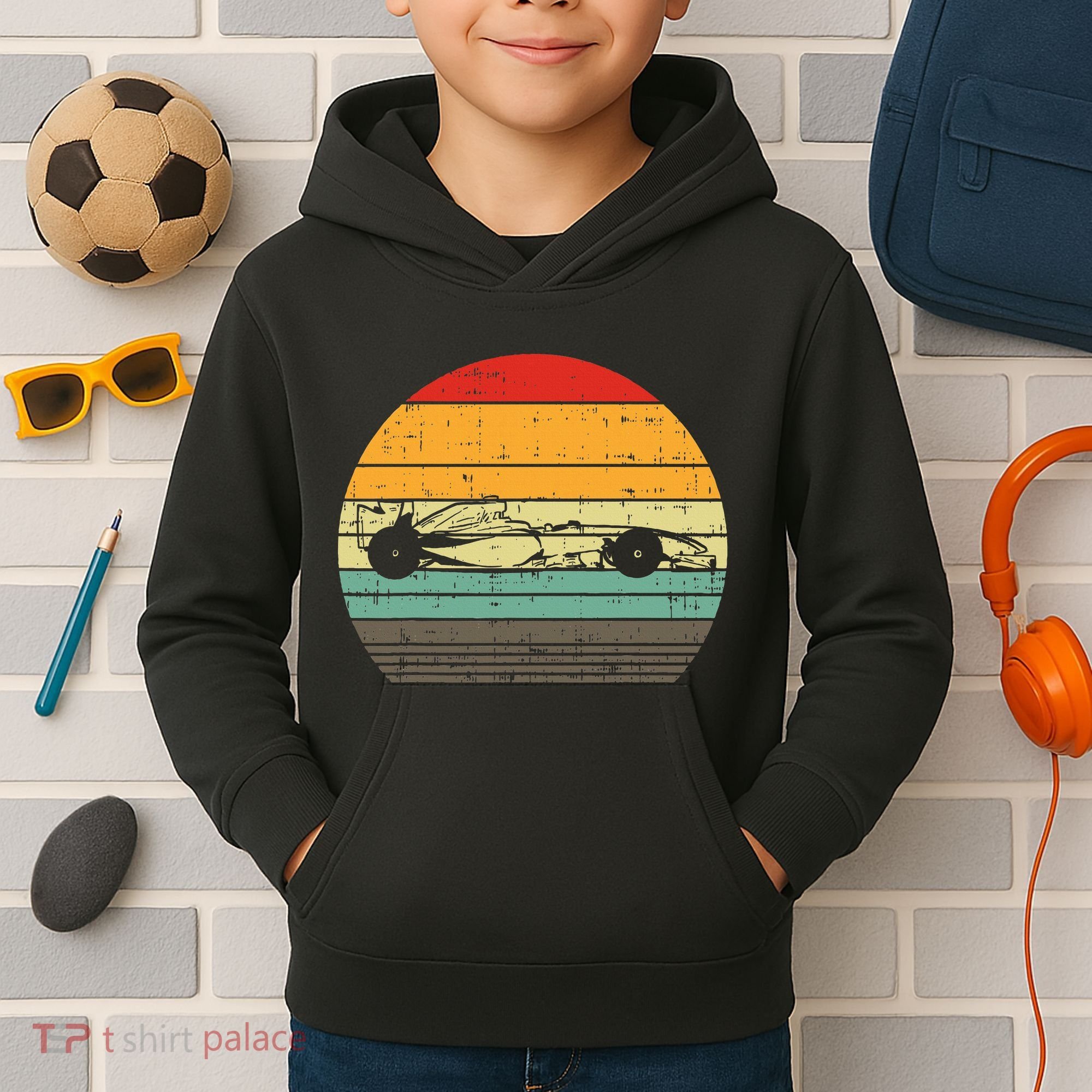 Formula Race Car Sunset Retro Driver Racing Fans Kids Hoodie