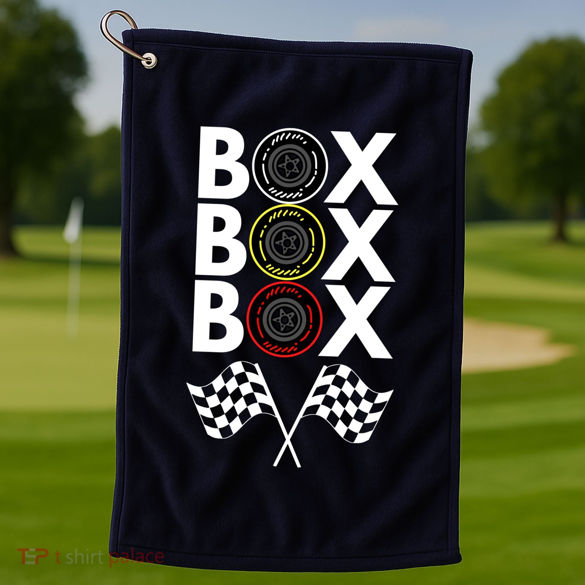 Formula Racing Car, Box Box Box Radio Call To PitBox Car Race Golf Towel