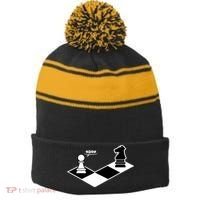 Funny Retro Chess Gift Chess-Player Stripe Pom Pom Beanie thumb 0
