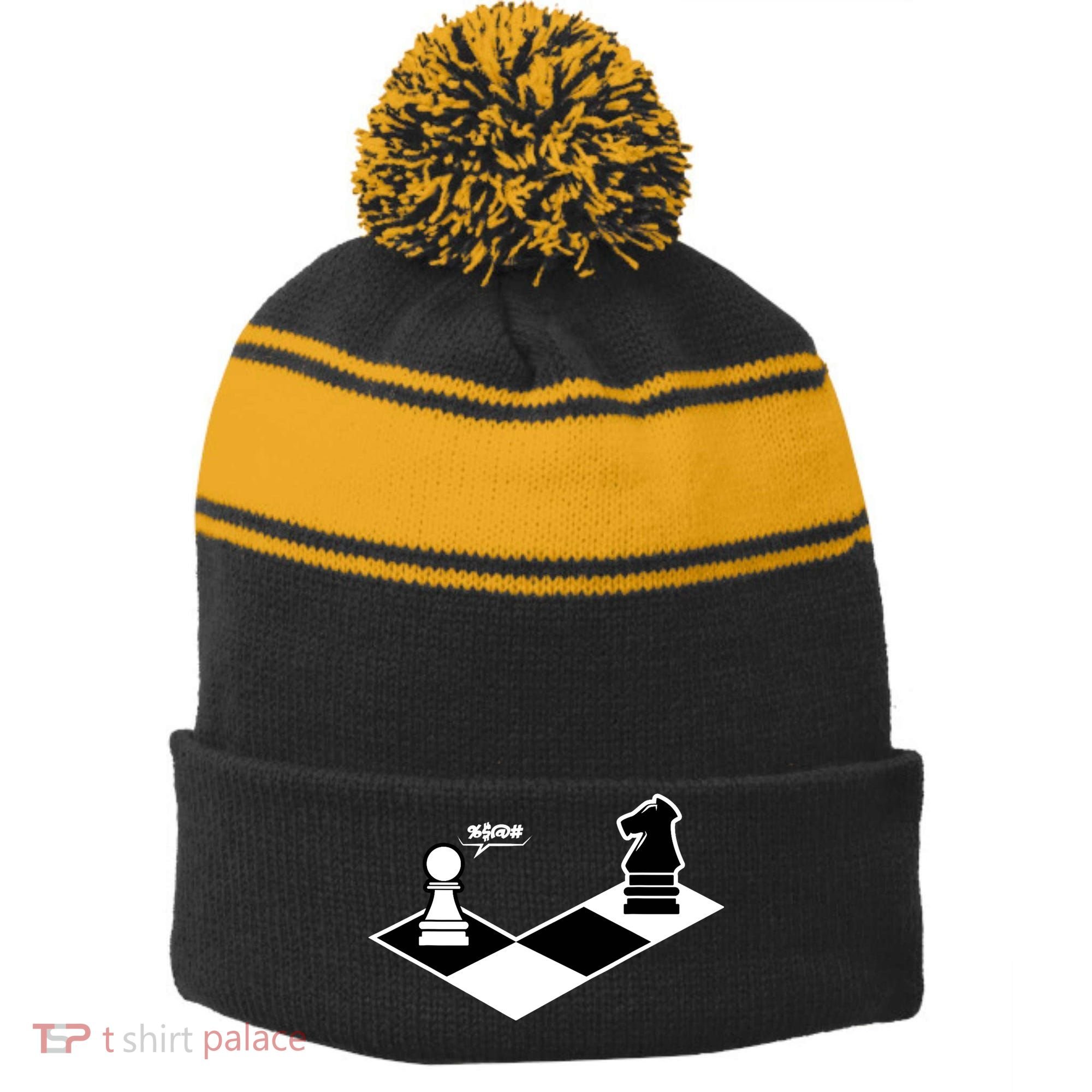 Funny Retro Chess Gift Chess-Player Stripe Pom Pom Beanie