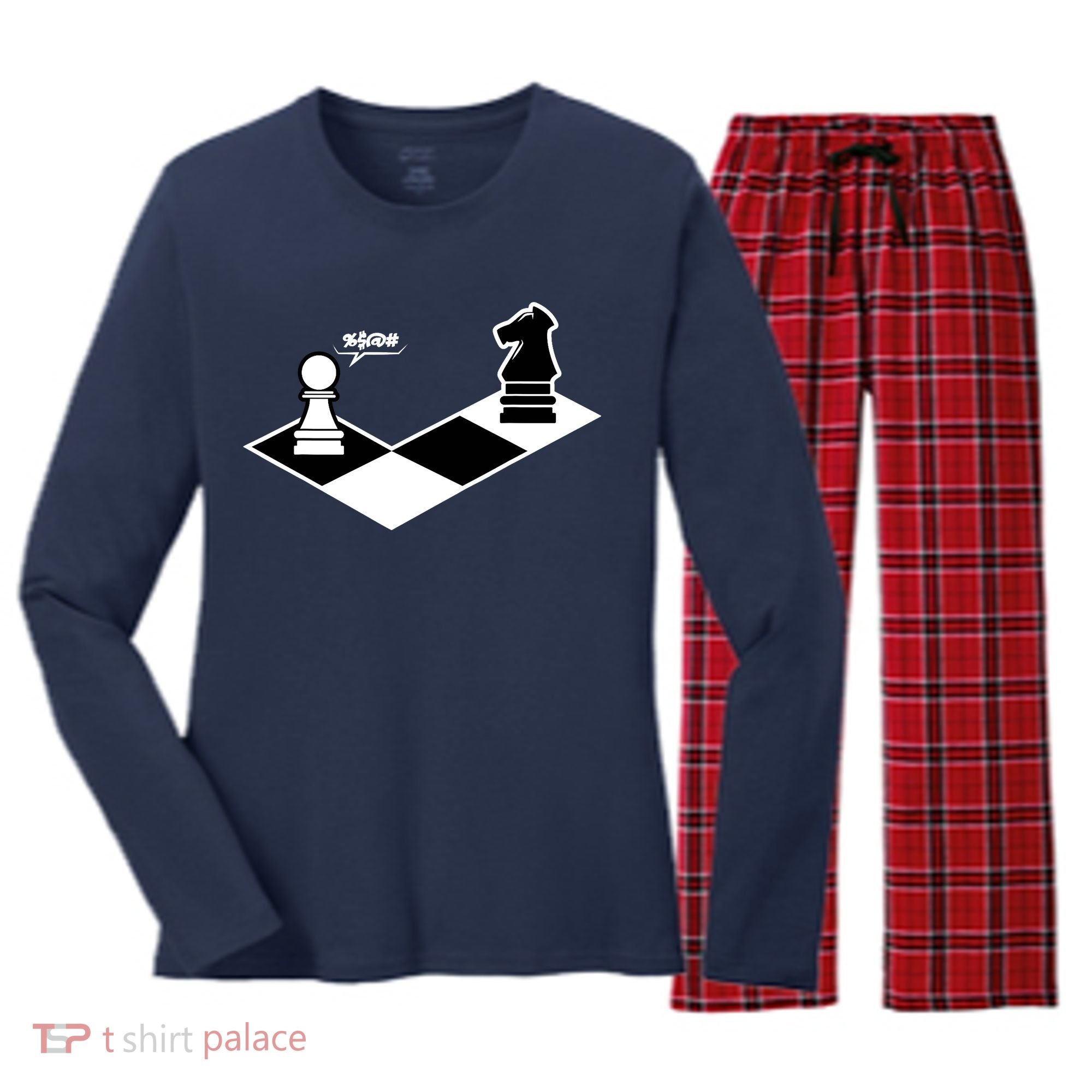 Funny Retro Chess Gift Chess-Player Women's Long Sleeve Flannel Pajama Set 
