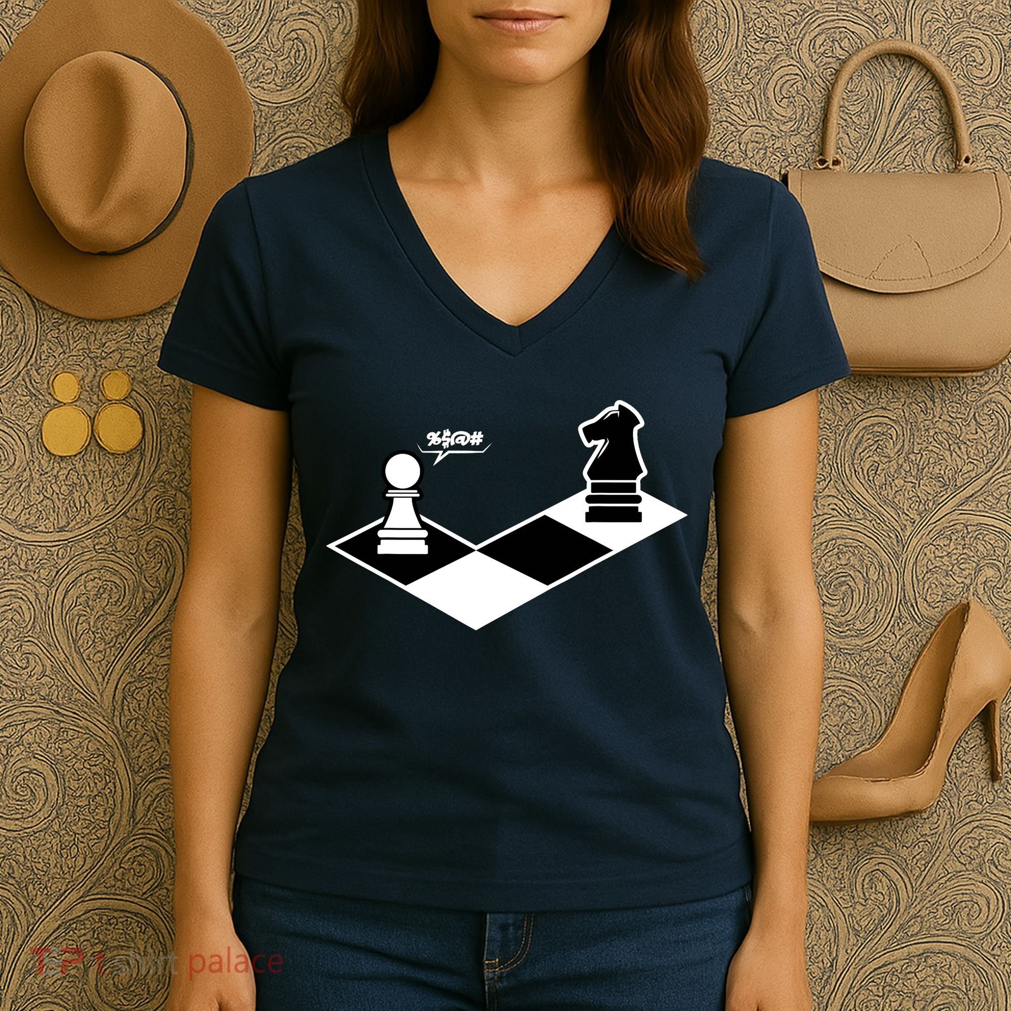 Funny Retro Chess Gift Chess-Player Women's V-Neck T-Shirt