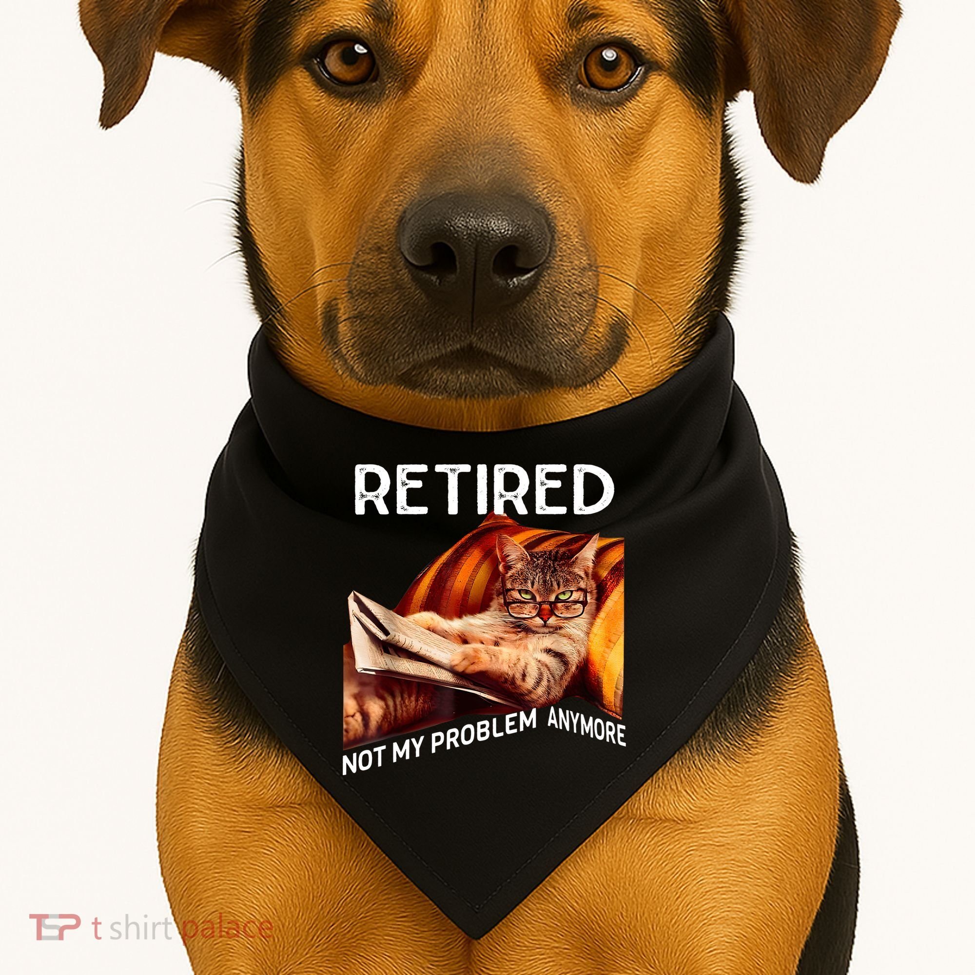 Funny Retired Cat Reading Not My Problem Anymore Retirement USA-Made Doggie Bandana