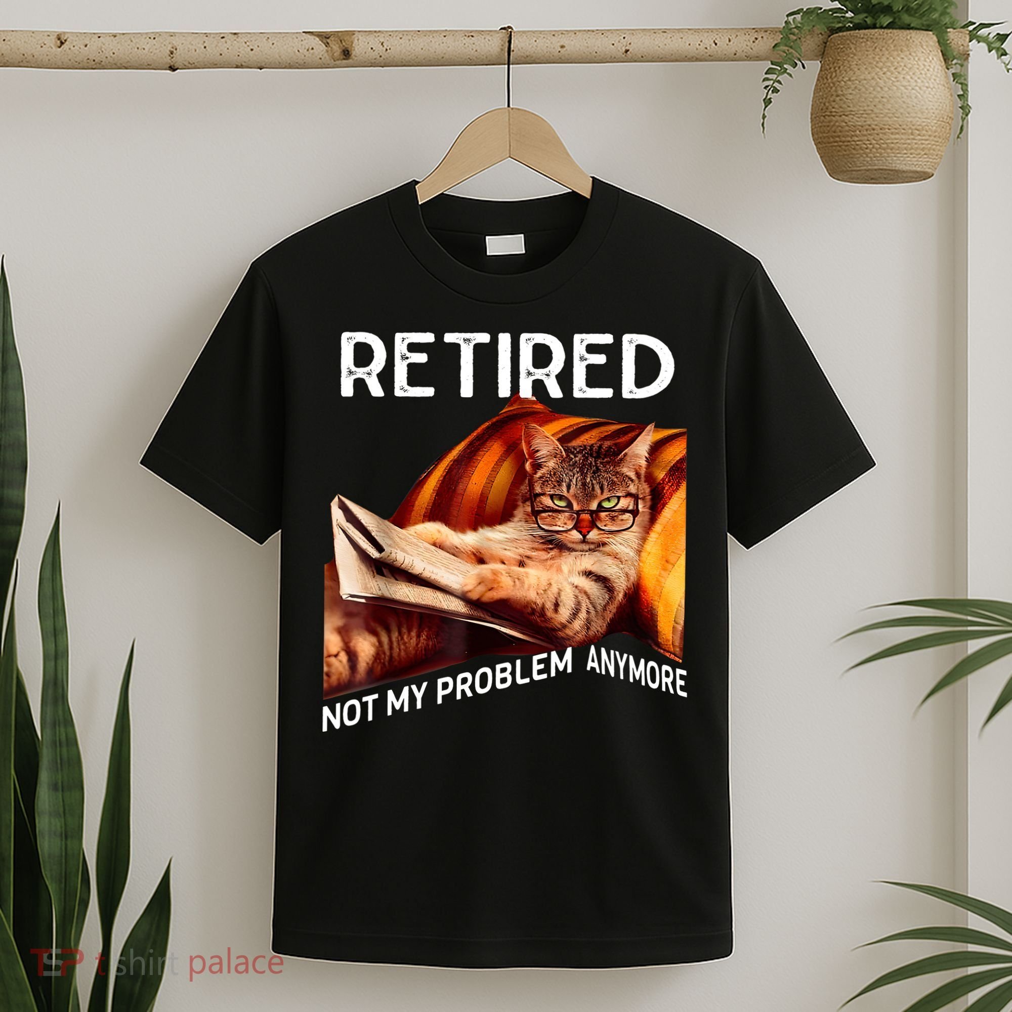 Funny Retired Cat Reading Not My Problem Anymore Retirement T-Shirt