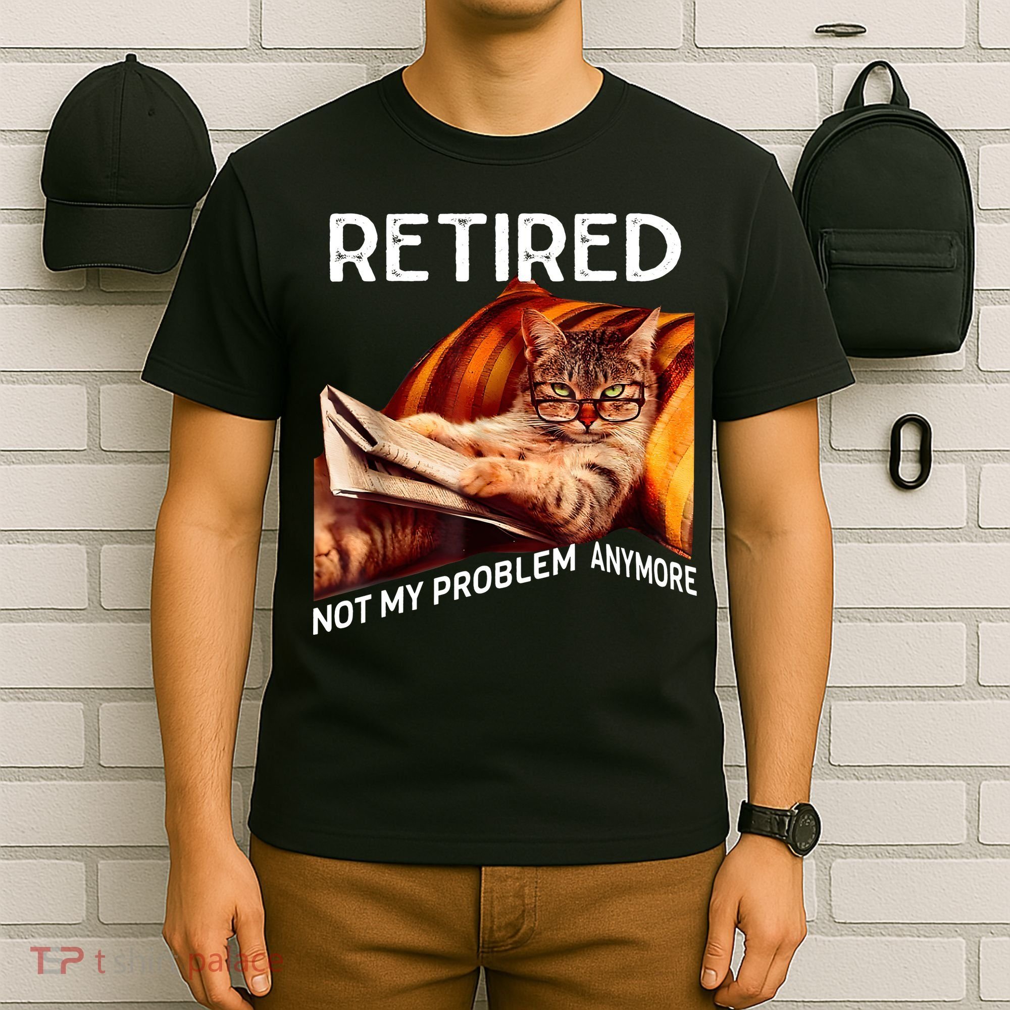 Funny Retired Cat Reading Not My Problem Anymore Retirement T-Shirt