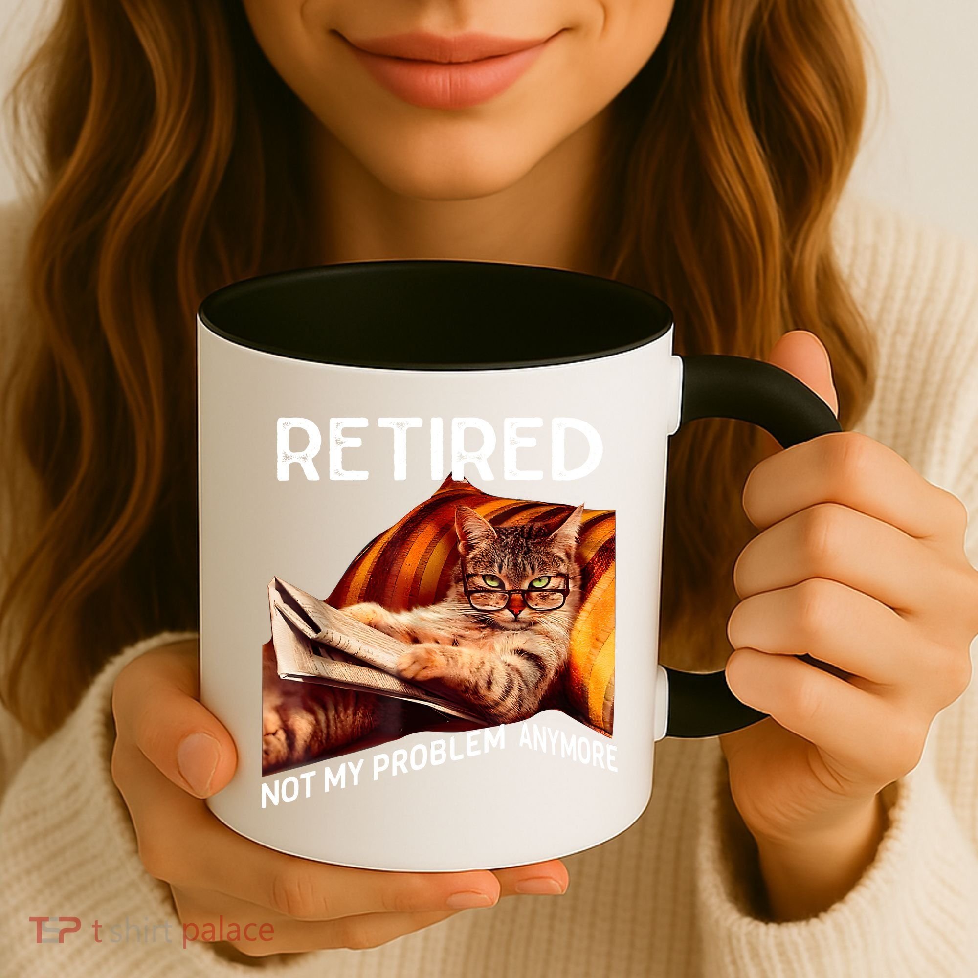 Funny Retired Cat Reading Not My Problem Anymore Retirement Coffee Mug