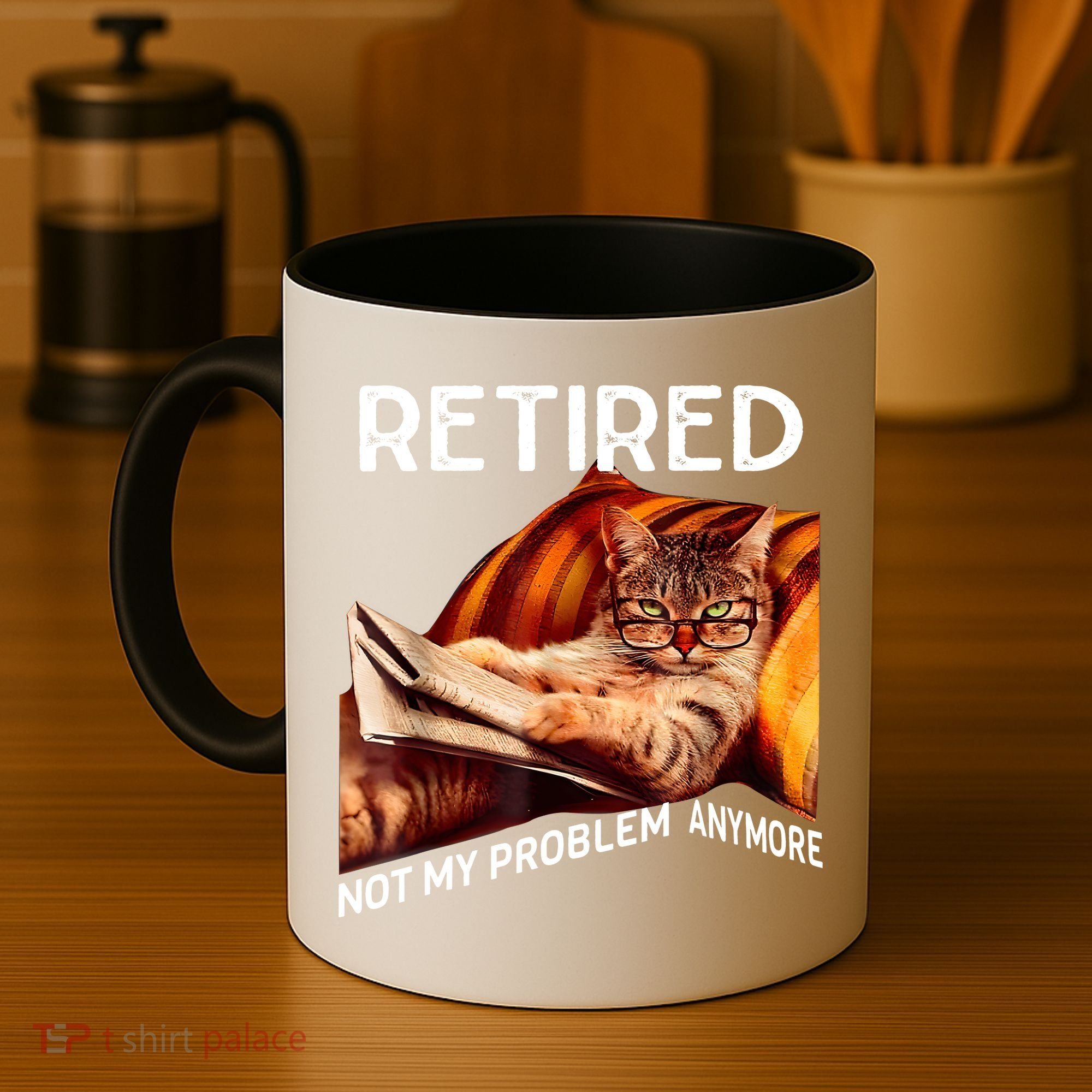 Funny Retired Cat Reading Not My Problem Anymore Retirement Coffee Mug