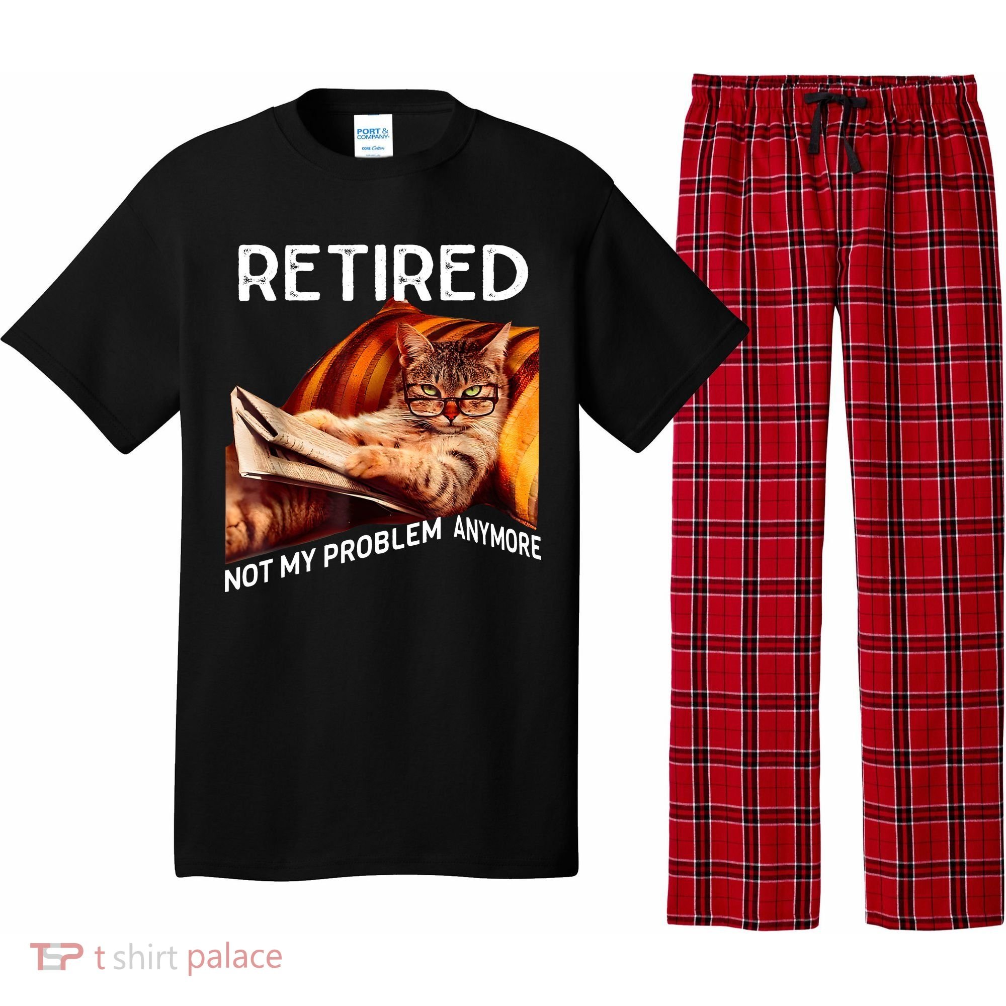 Funny Retired Cat Reading Not My Problem Anymore Retirement Pajama Set