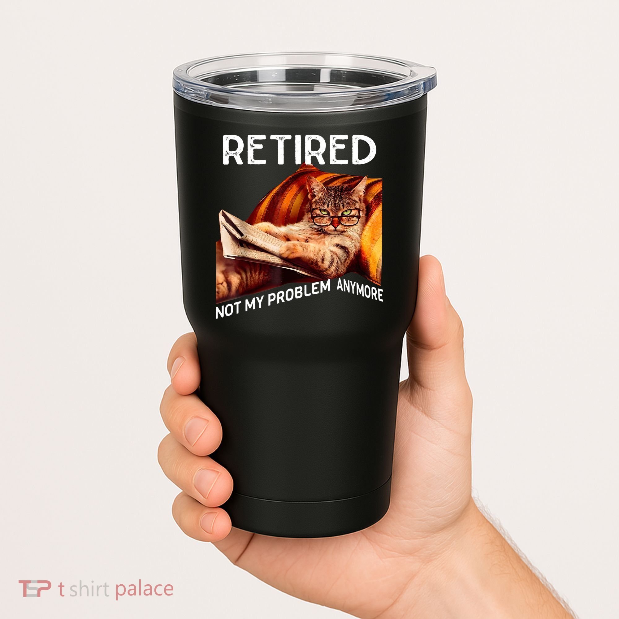Funny Retired Cat Reading Not My Problem Anymore Retirement Tumbler