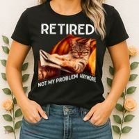 Funny Retired Cat Reading Not My Problem Anymore Retirement Women's T-Shirt thumb 2