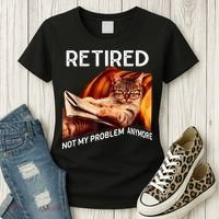 Funny Retired Cat Reading Not My Problem Anymore Retirement Women's T-Shirt thumb 3