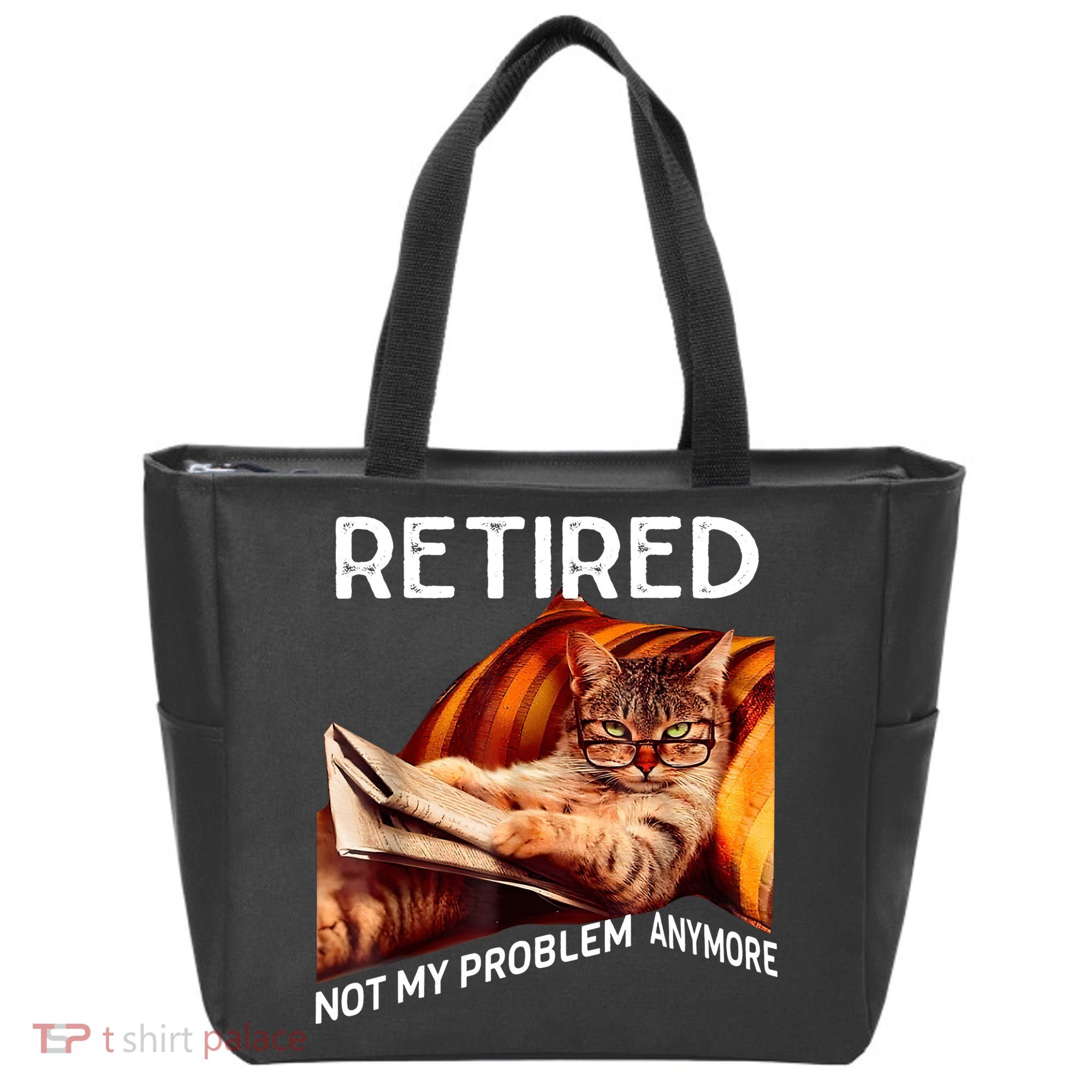 Funny Retired Cat Reading Not My Problem Anymore Retirement Tote Bag