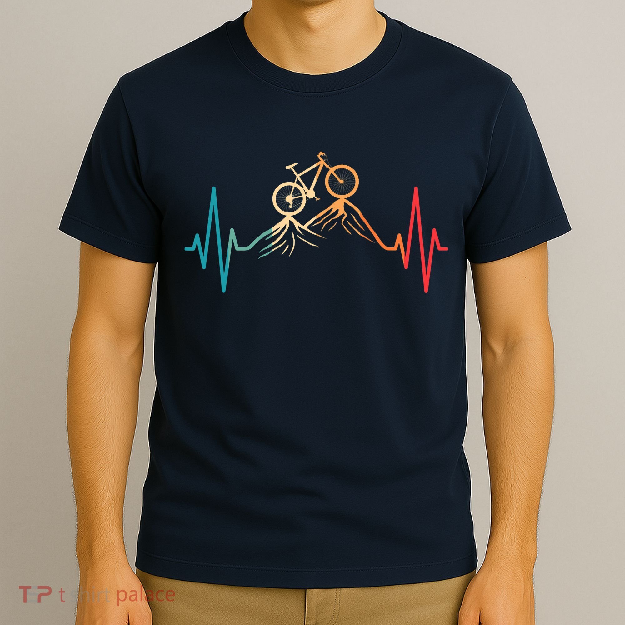 Funny Retro Cycling Heartbeat Bicycle Mountain Bike Biking T-Shirt