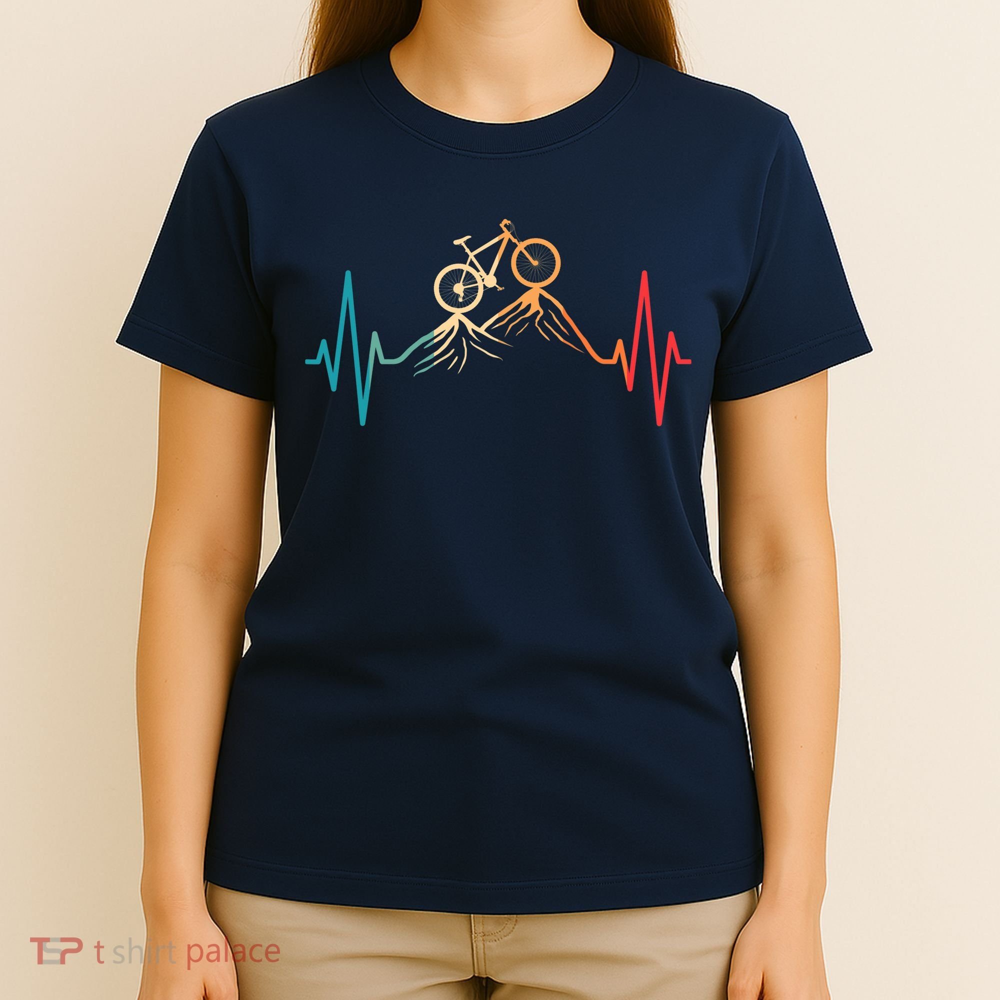Funny Retro Cycling Heartbeat Bicycle Mountain Bike Biking T-Shirt