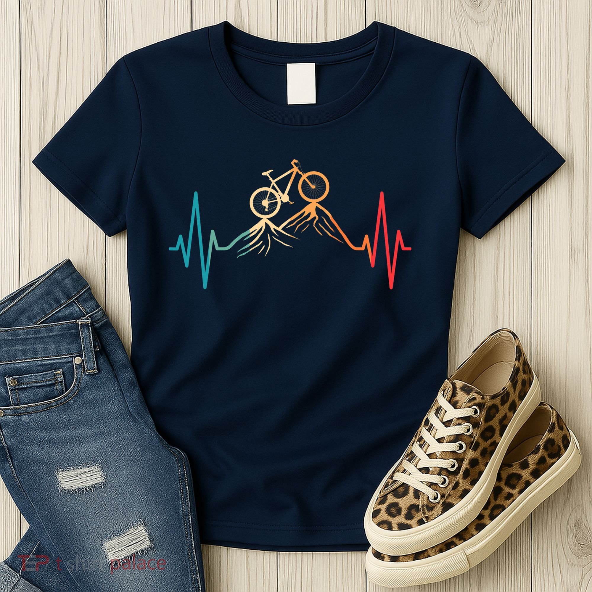 Funny Retro Cycling Heartbeat Bicycle Mountain Bike Biking Women's T-Shirt