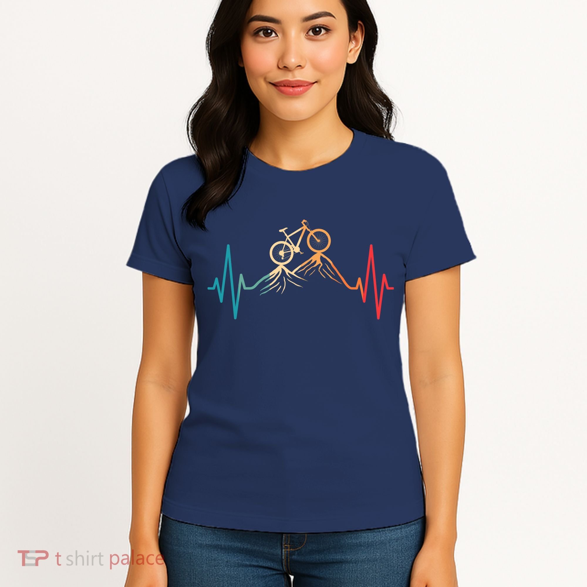 Funny Retro Cycling Heartbeat Bicycle Mountain Bike Biking Women's T-Shirt