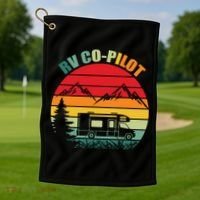 Funny RV CoPilot Adventure Awaits RV Camping Golf Towel thumb 1