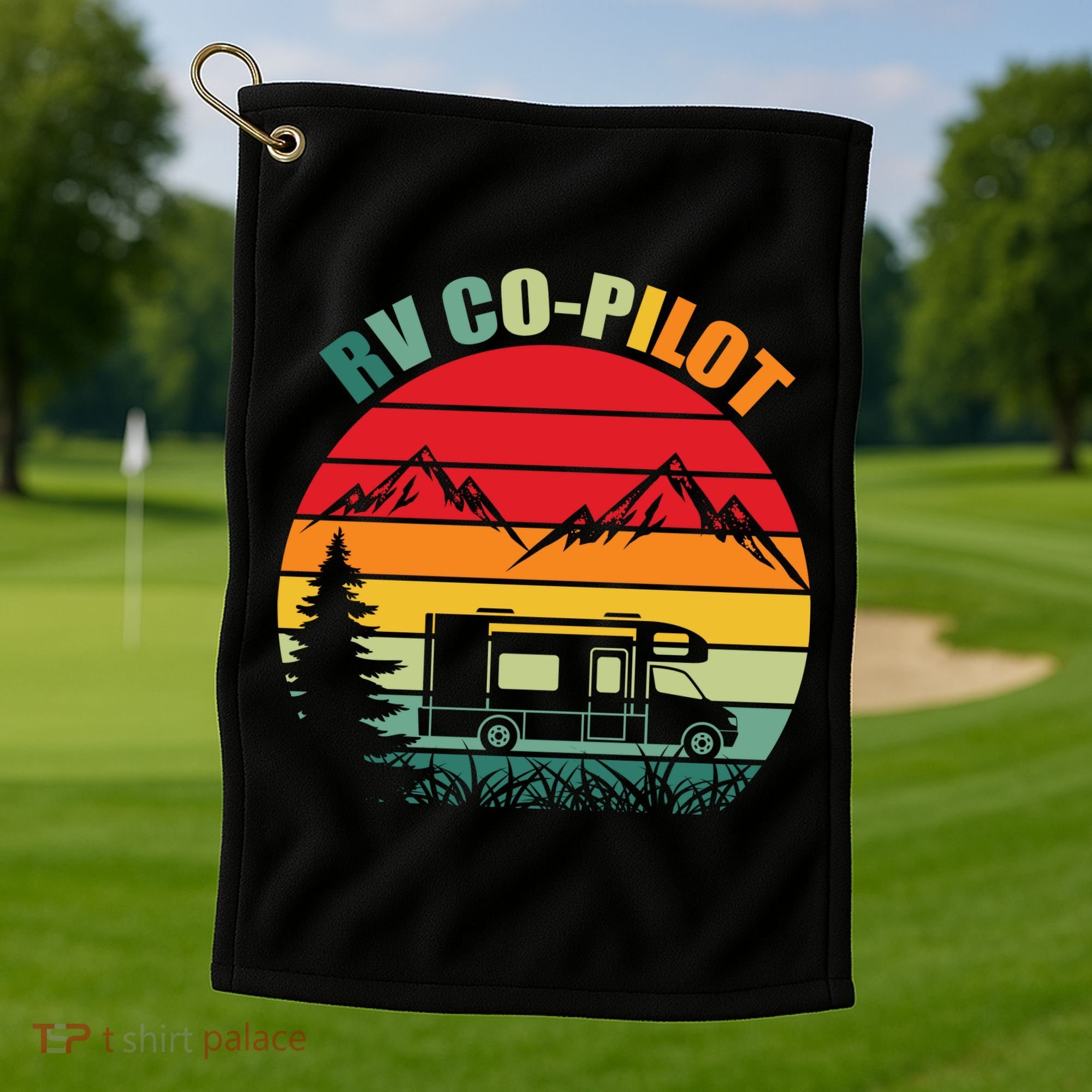 Funny RV CoPilot Adventure Awaits RV Camping Golf Towel