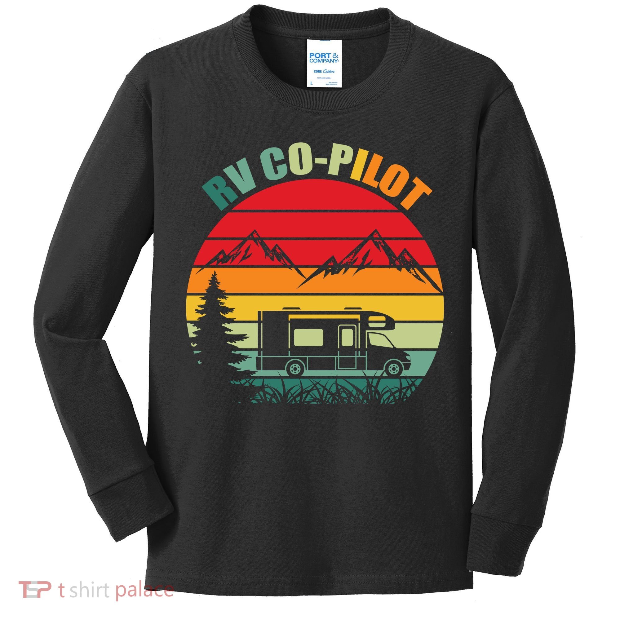 Funny RV CoPilot Adventure Awaits RV Camping Kids Long Sleeve Shirt