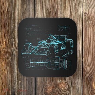 Formula Racing Car Silhouette Mechanic Car Guys Coaster