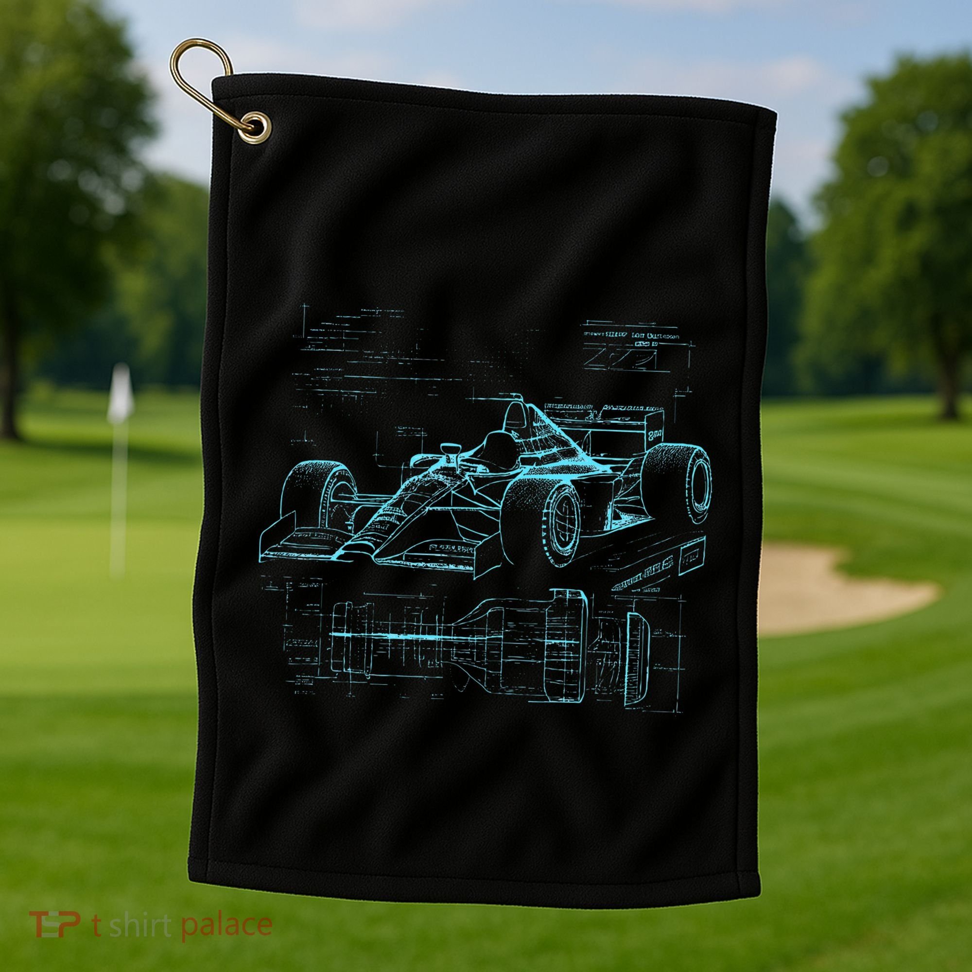 Formula Racing Car Silhouette Mechanic Car Guys Golf Towel