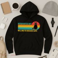 Funny Retro Cat Introverted But Willing To Discuss Cats Hoodie thumb 3