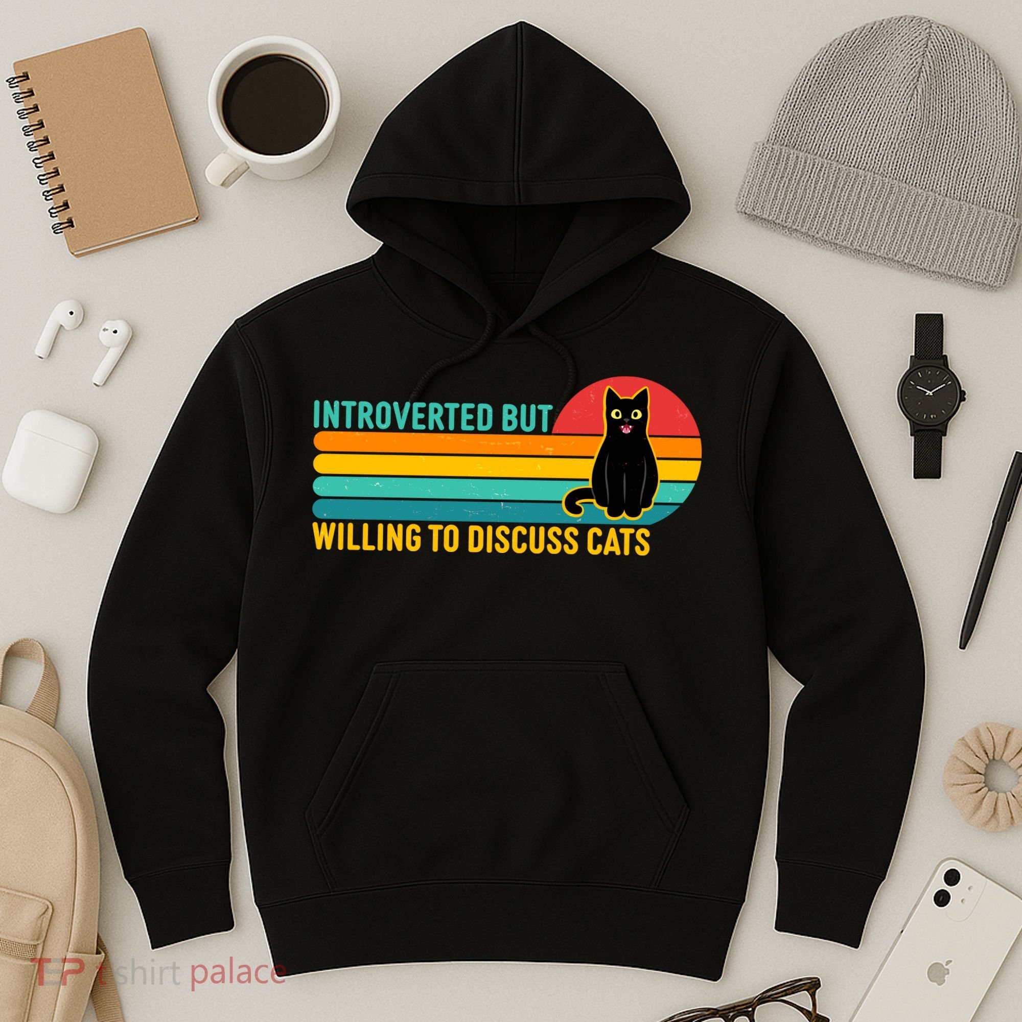 Funny Retro Cat Introverted But Willing To Discuss Cats Hoodie