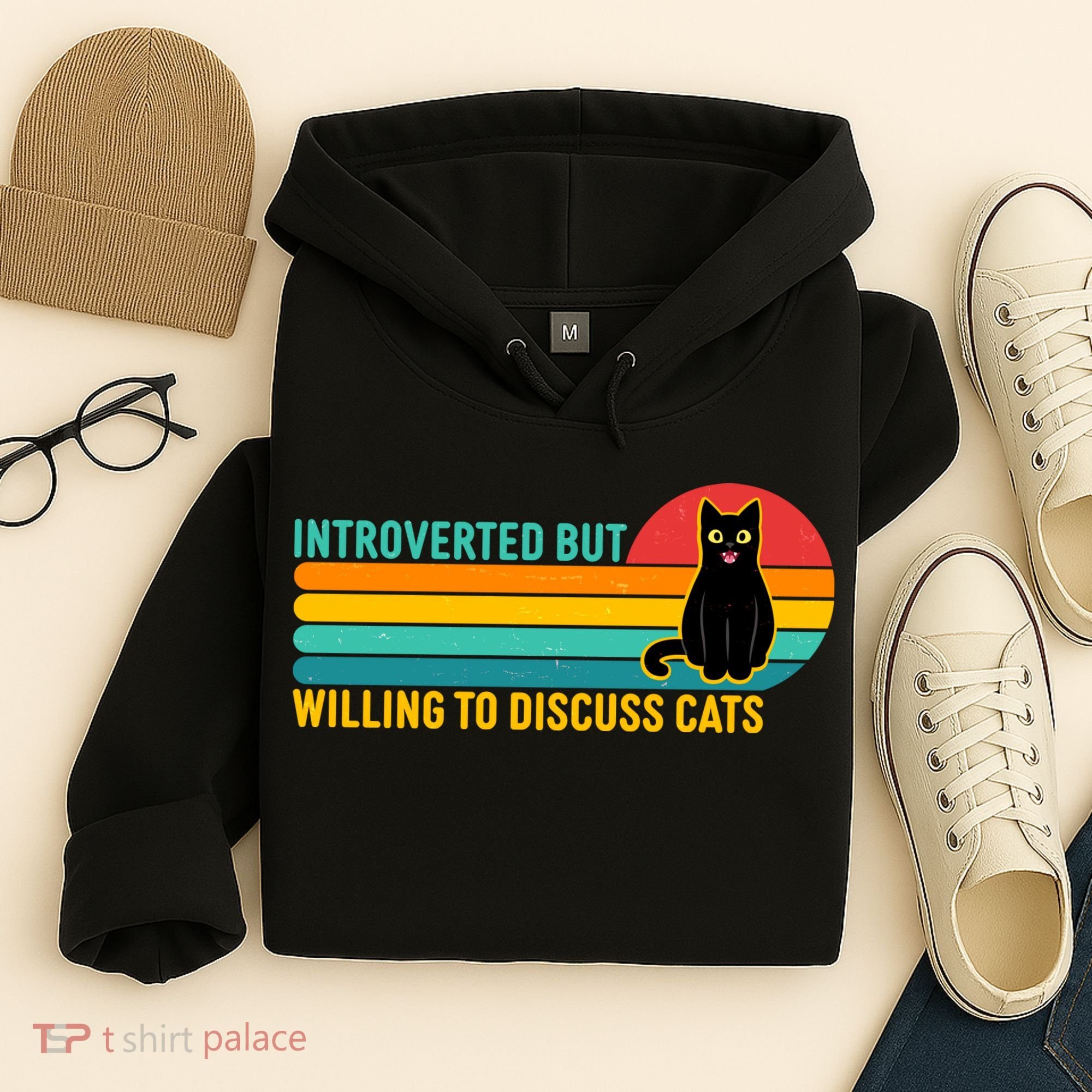 Funny Retro Cat Introverted But Willing To Discuss Cats Hoodie