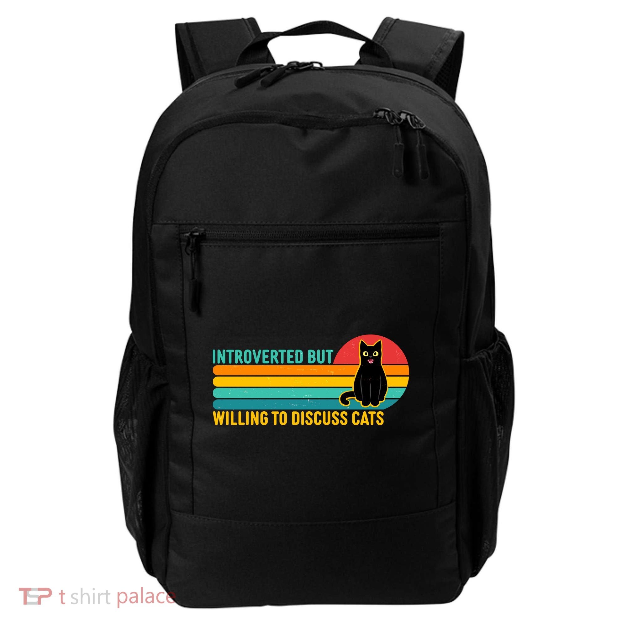 Funny Retro Cat Introverted But Willing To Discuss Cats Backpack