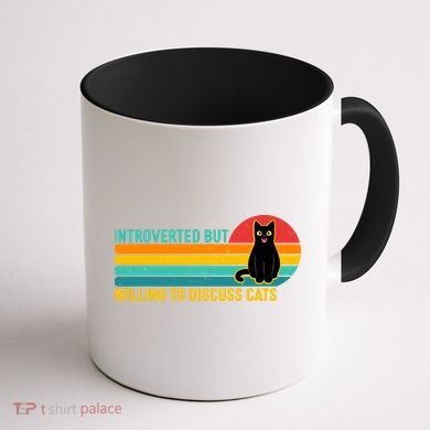 Funny Retro Cat Introverted But Willing To Discuss Cats Coffee Mug back