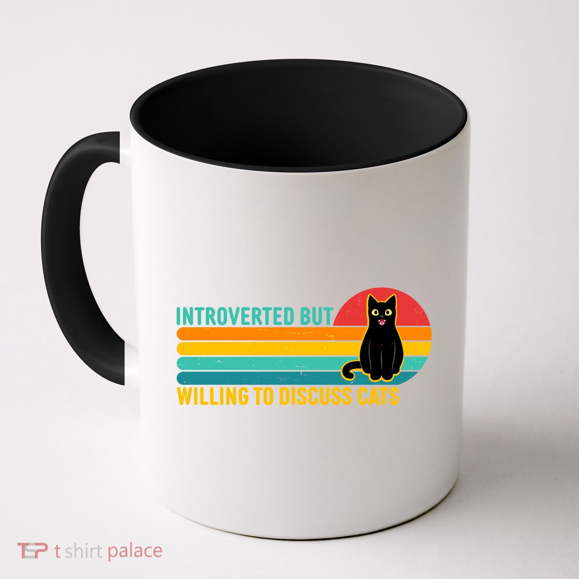 Funny Retro Cat Introverted But Willing To Discuss Cats Coffee Mug