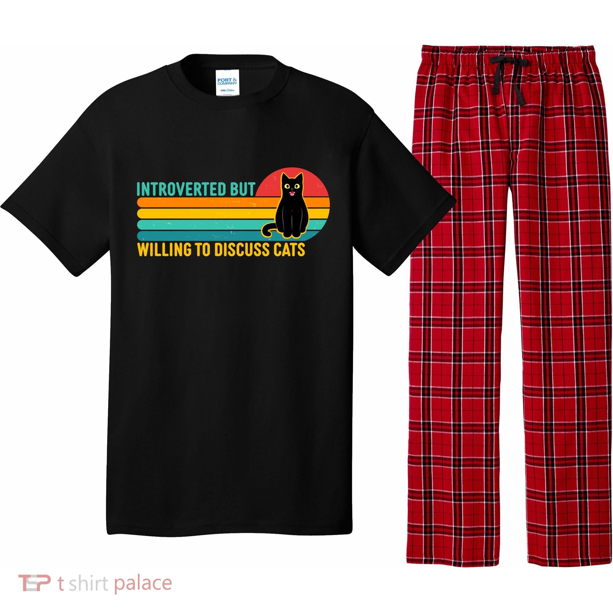 Funny Retro Cat Introverted But Willing To Discuss Cats Pajama Set