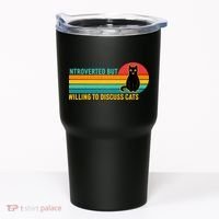 Funny Retro Cat Introverted But Willing To Discuss Cats Tumbler thumb 0
