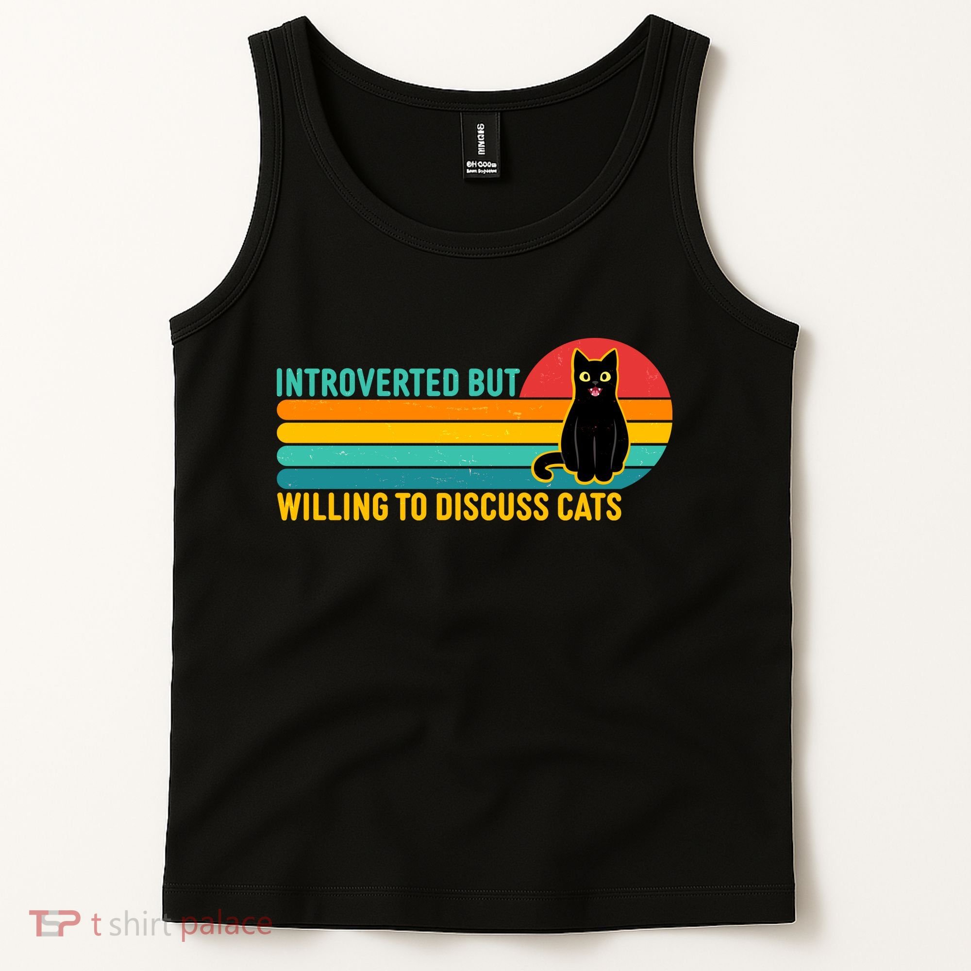Funny Retro Cat Introverted But Willing To Discuss Cats Tank Top
