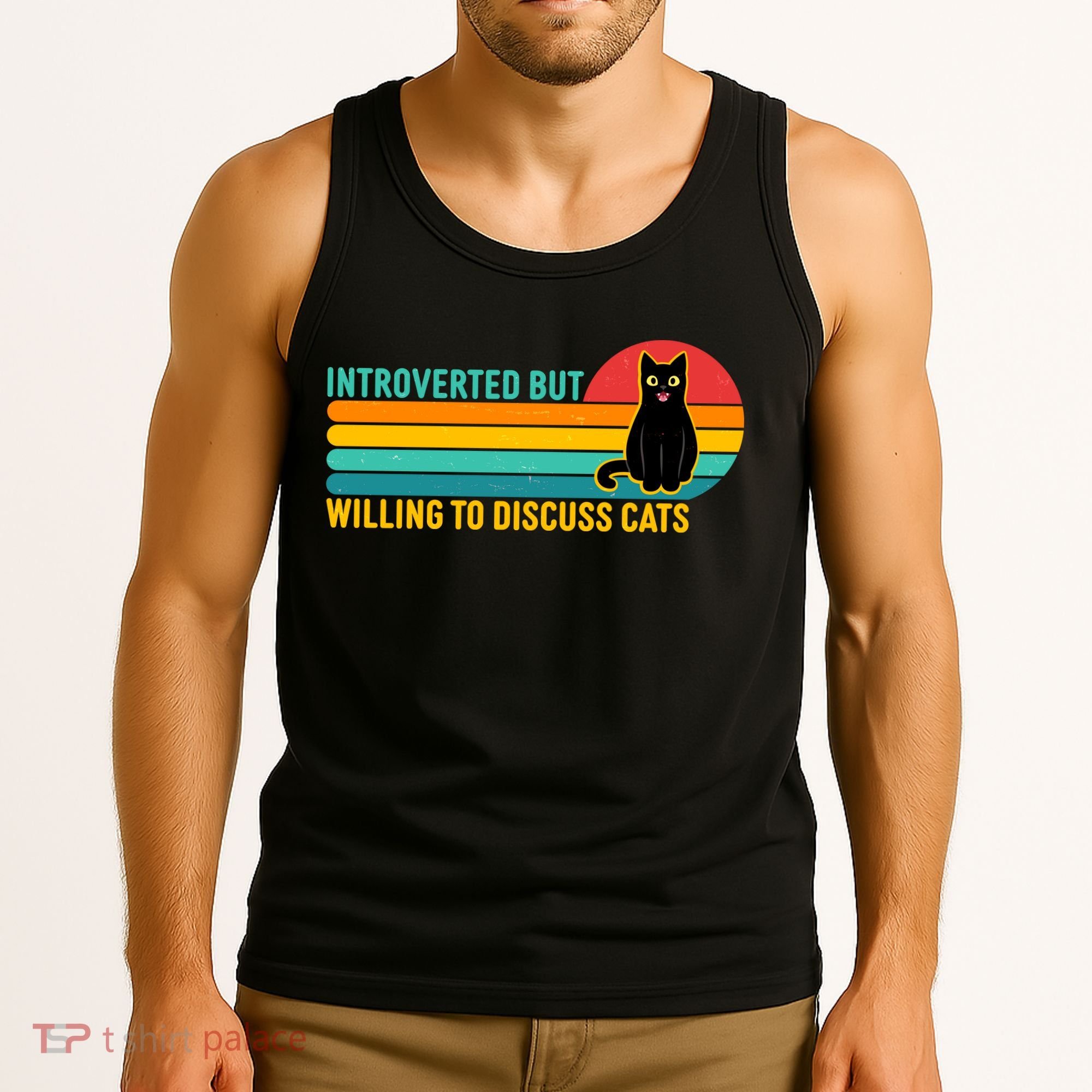 Funny Retro Cat Introverted But Willing To Discuss Cats Tank Top