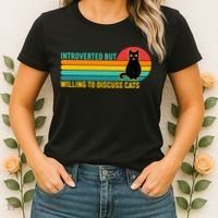 Funny Retro Cat Introverted But Willing To Discuss Cats Women's T-Shirt thumb 2