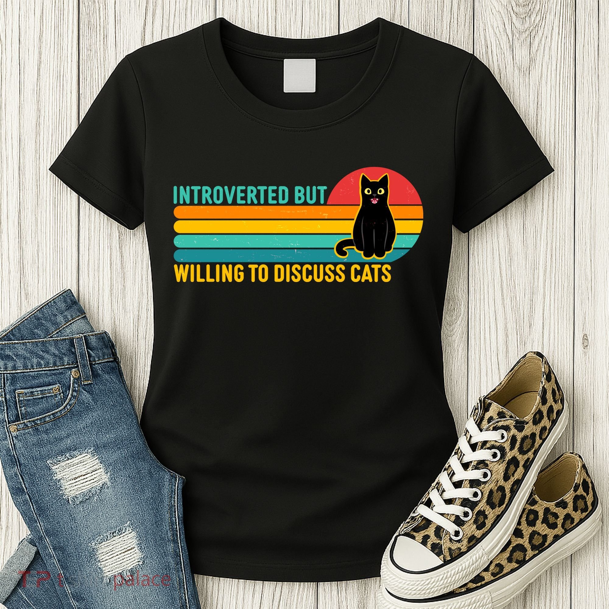 Funny Retro Cat Introverted But Willing To Discuss Cats Women's T-Shirt