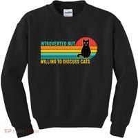 Funny Retro Cat Introverted But Willing To Discuss Cats Kids Sweatshirt thumb 0