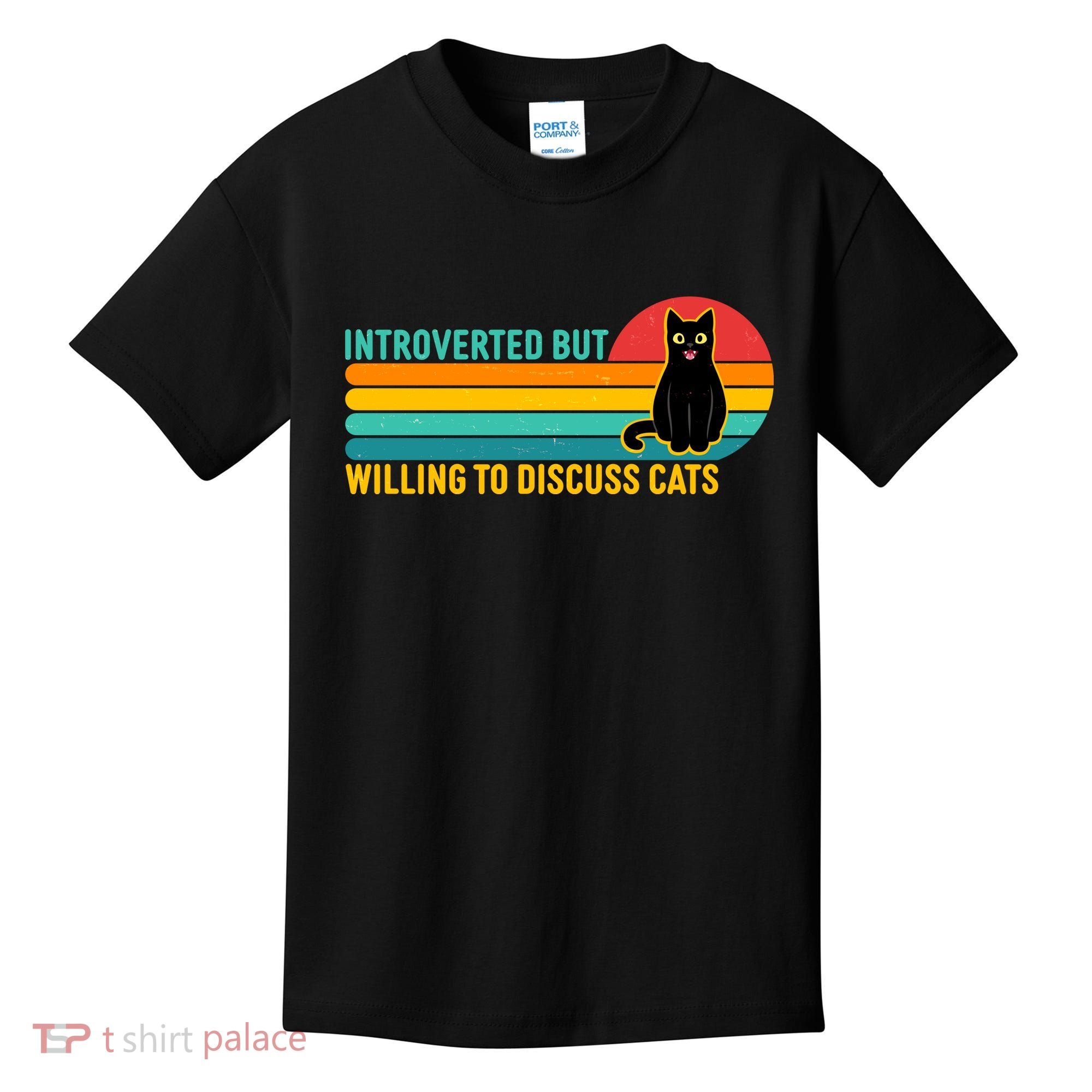 Funny Retro Cat Introverted But Willing To Discuss Cats Kids T-Shirt