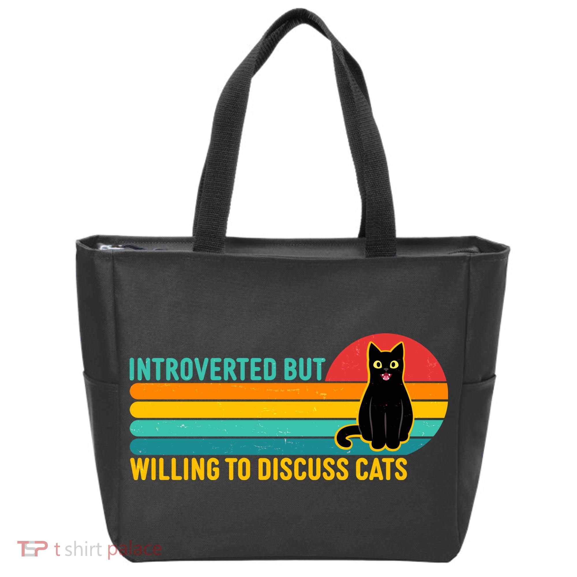Funny Retro Cat Introverted But Willing To Discuss Cats Tote Bag
