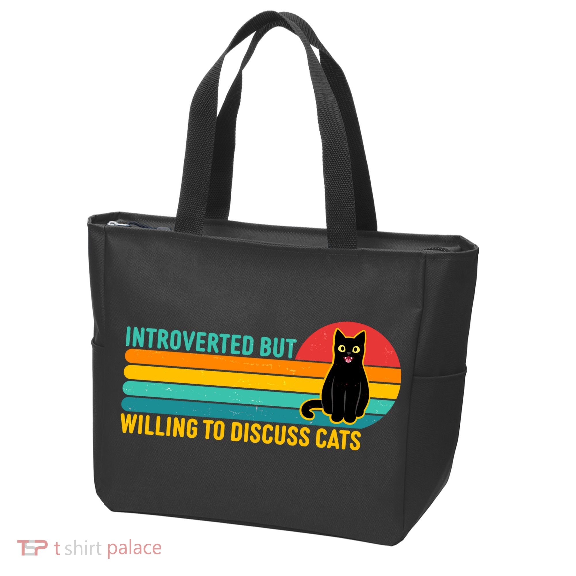 Funny Retro Cat Introverted But Willing To Discuss Cats Tote Bag