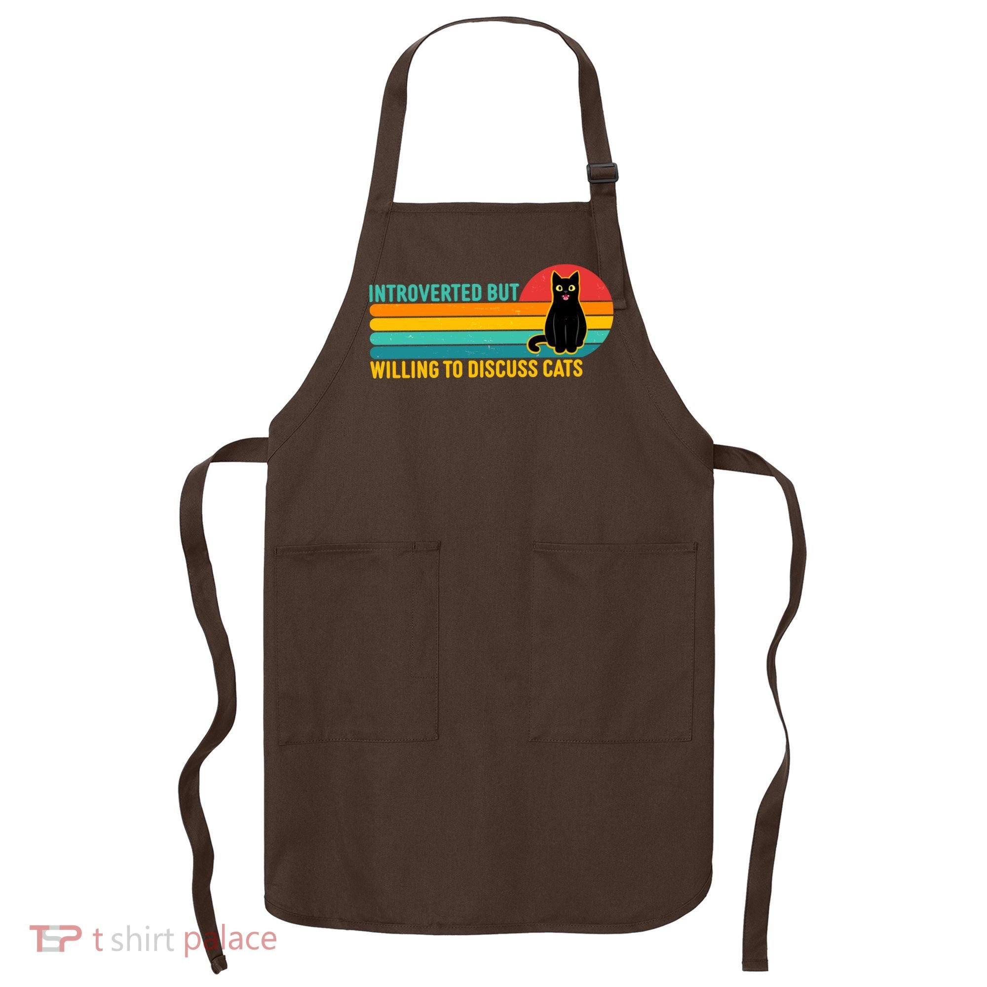 Funny Retro Cat Introverted But Willing To Discuss Cats Apron