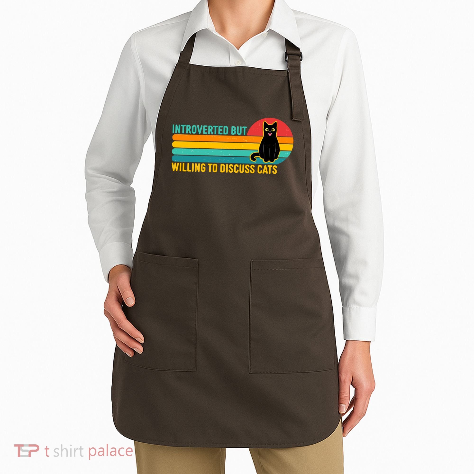 Funny Retro Cat Introverted But Willing To Discuss Cats Apron