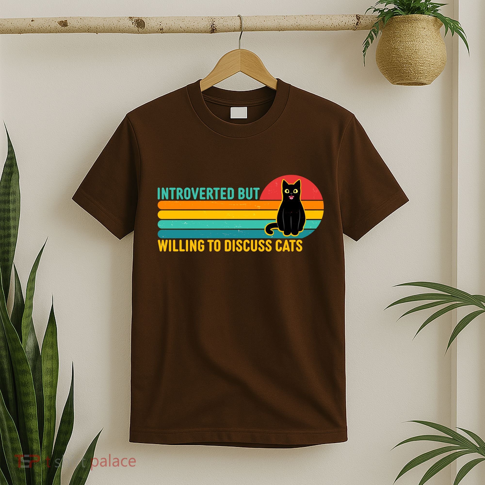 Funny Retro Cat Introverted But Willing To Discuss Cats T-Shirt