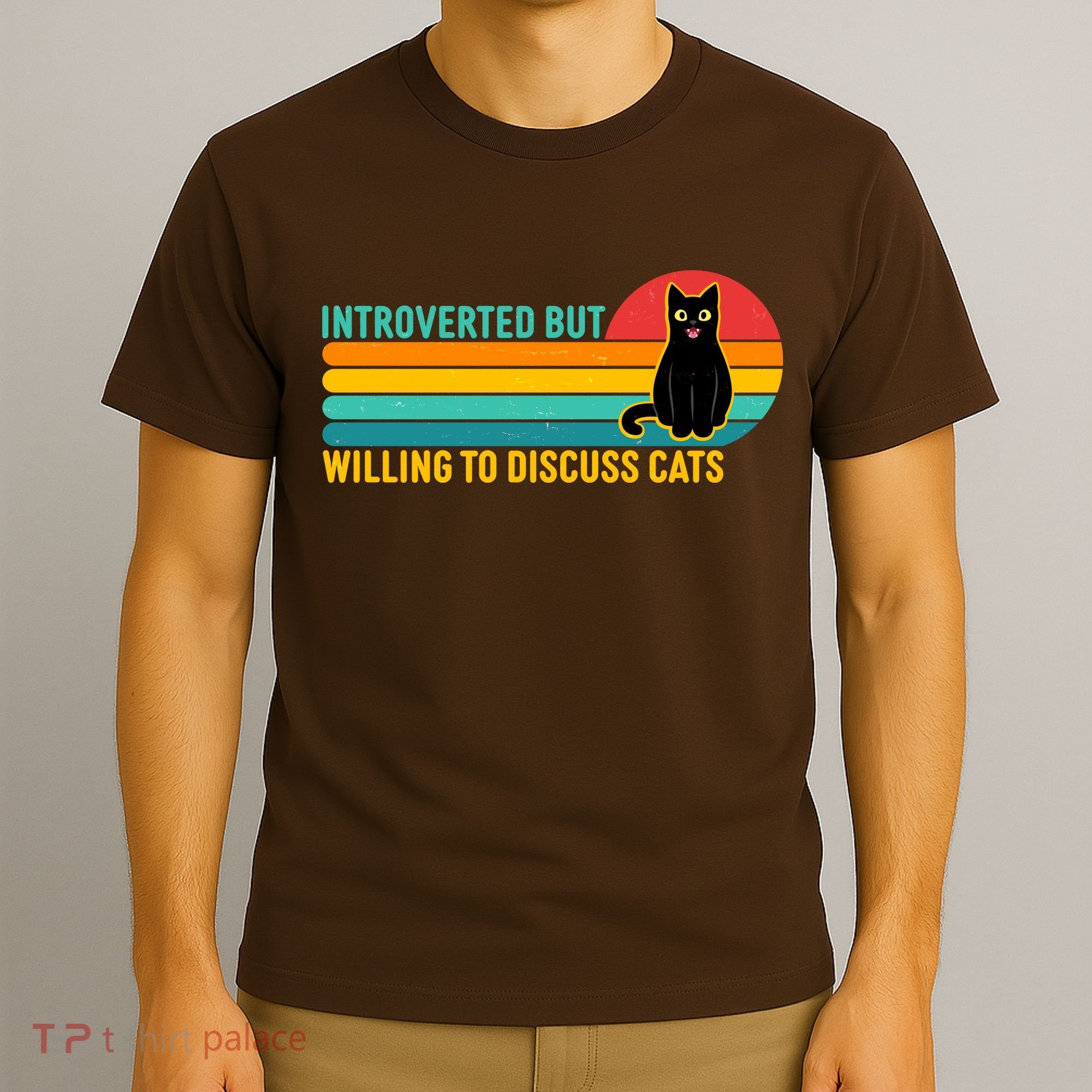 Funny Retro Cat Introverted But Willing To Discuss Cats T-Shirt