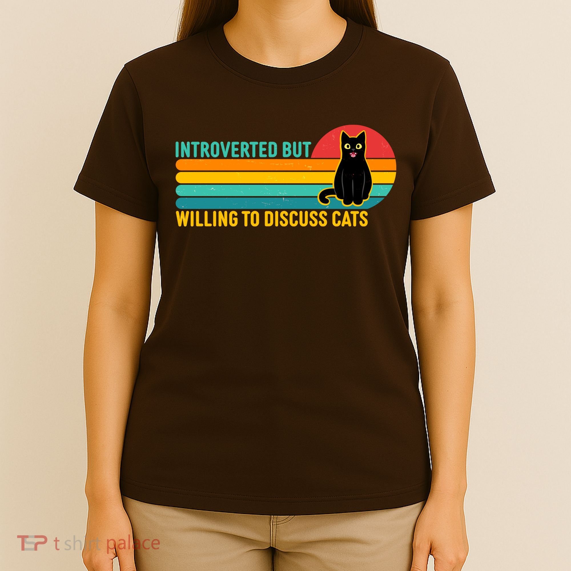 Funny Retro Cat Introverted But Willing To Discuss Cats T-Shirt