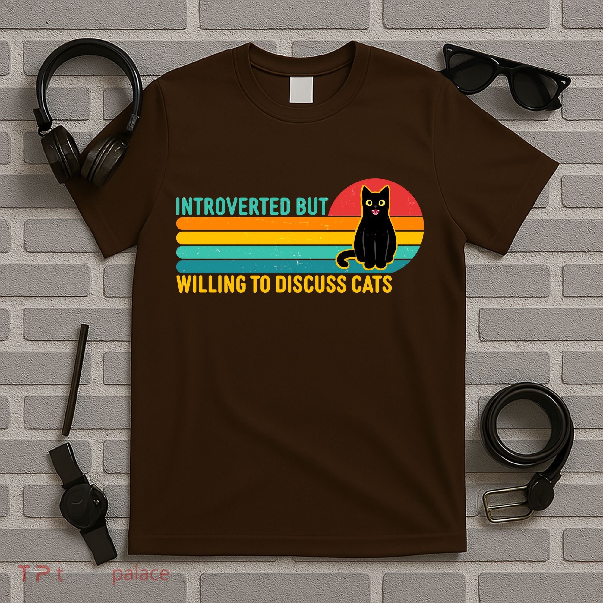 Funny Retro Cat Introverted But Willing To Discuss Cats T-Shirt