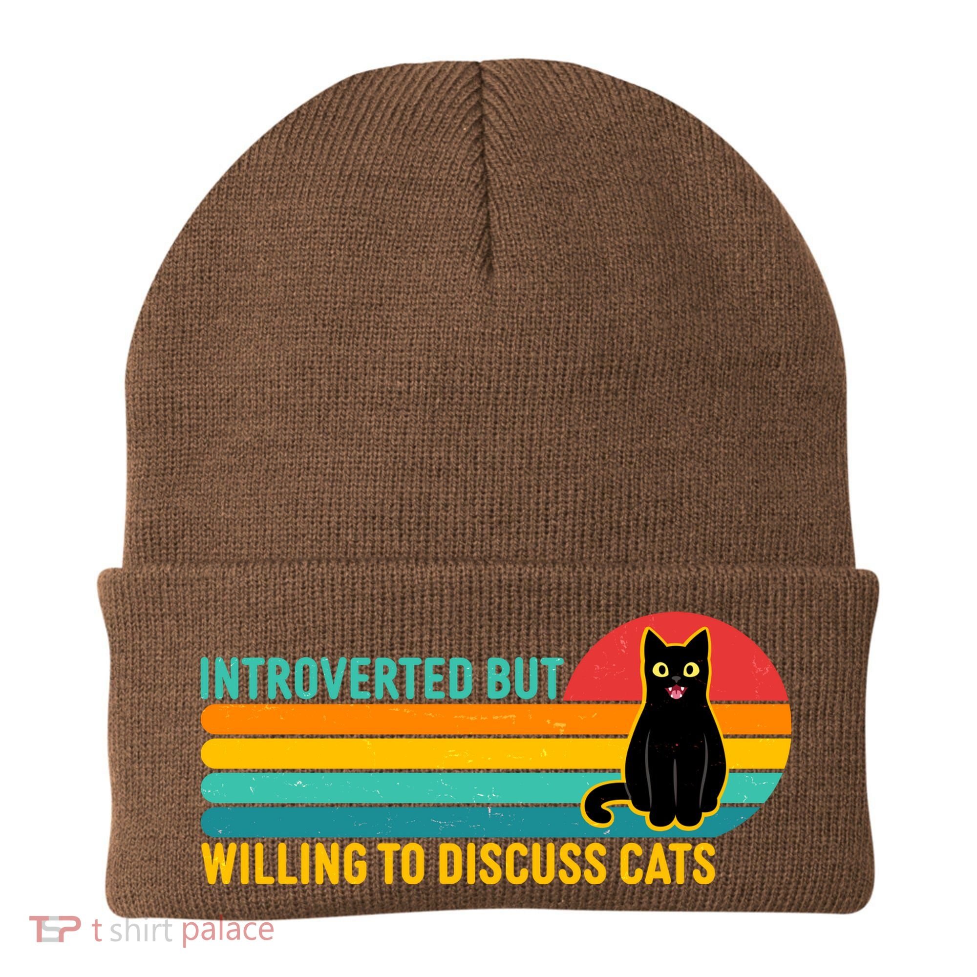 Funny Retro Cat Introverted But Willing To Discuss Cats Beanie