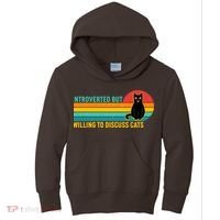 Funny Retro Cat Introverted But Willing To Discuss Cats Kids Hoodie thumb 0